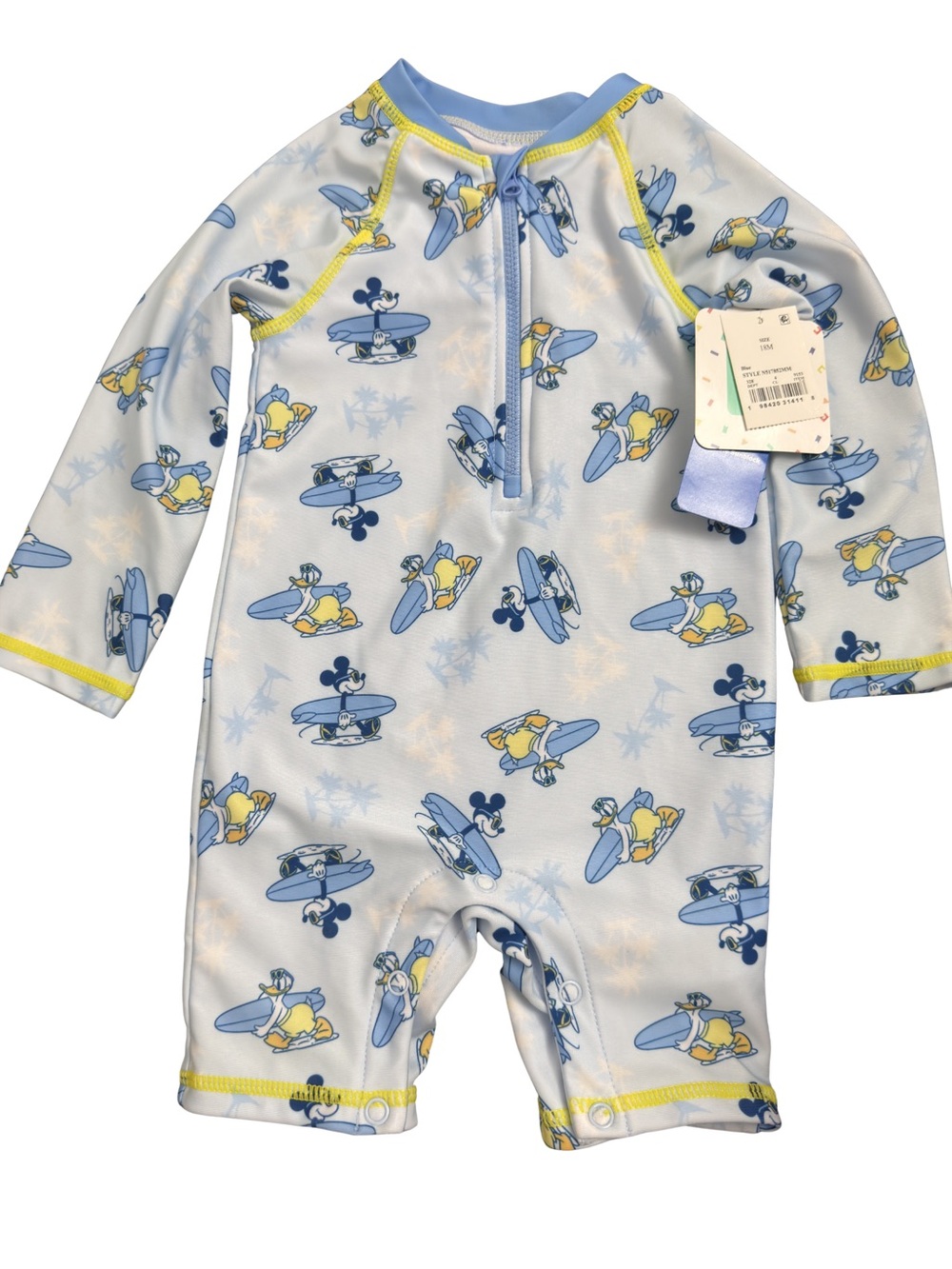 Disney Light Blue Mickey & Friends Surf Print One-Piece